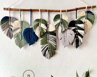 Monstera Leaves Handmade Wall Decor, Green Leaf Macrame Wall Hanging, Scandinavian Decor, Boho Nursery Decor, New Home Gift, Mother Day Gift