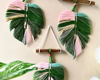 Large Macrame Leaves Wall Decor, Falling Leaf Macrame Wall Hanging, Green Leaves Wall Hanging, Boho Nursery Leaves, Christmas Gift For Home