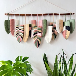 large boho  macrame wall hanging, macrame feather wall hanging, gift for mom, home decoration, nursery decoration, leaves on the wall
