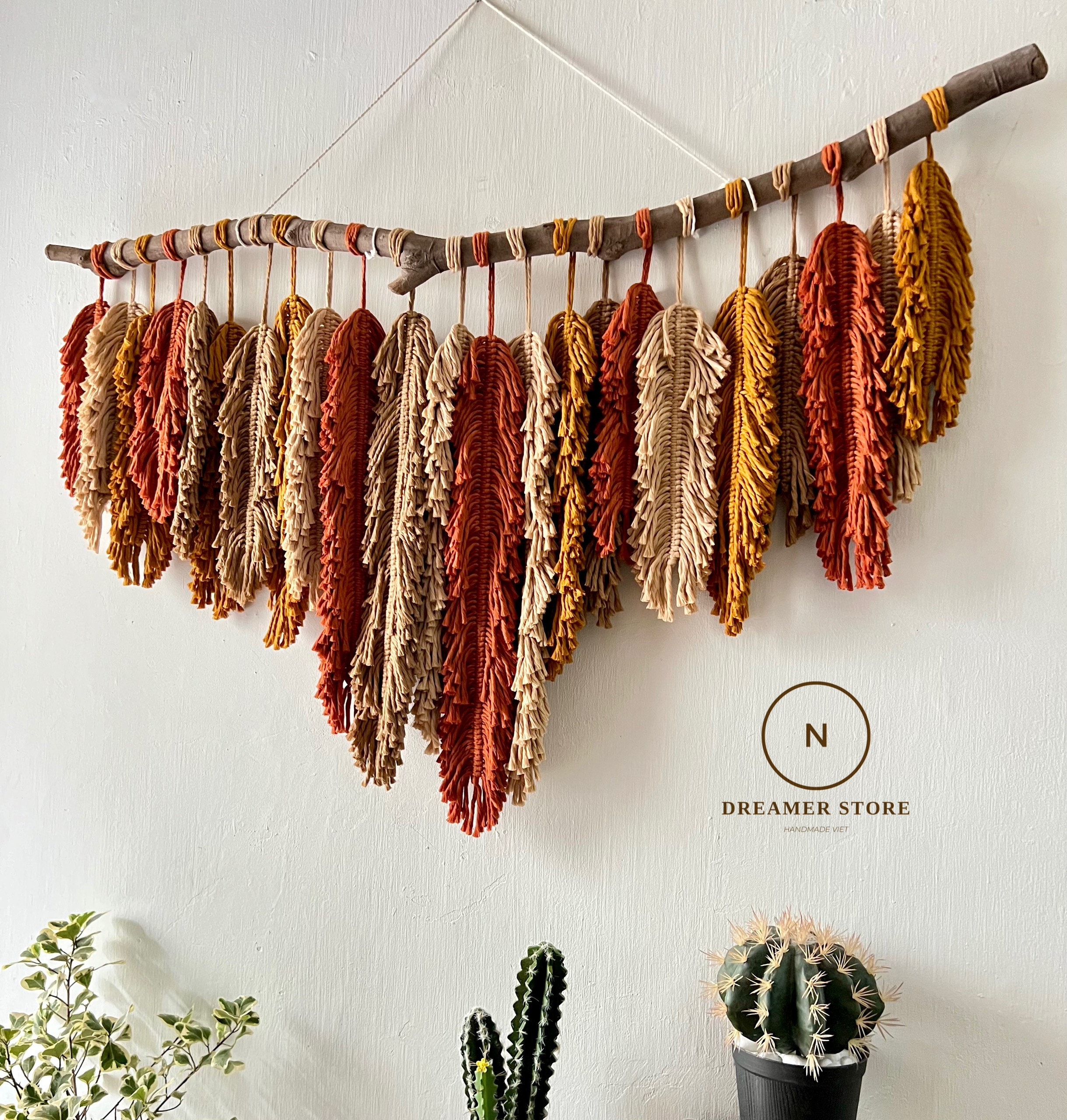 Nさま専用 Rustic Handmade Leaves Hanging on the Wall, Macrame Feather Wall