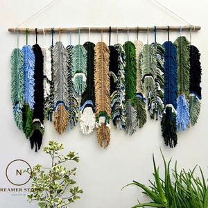 Rustic handmade leaves hanging on the wall, macrame feather wall hanging, gift for mom, home decoration, nursery decoration, macrame wall