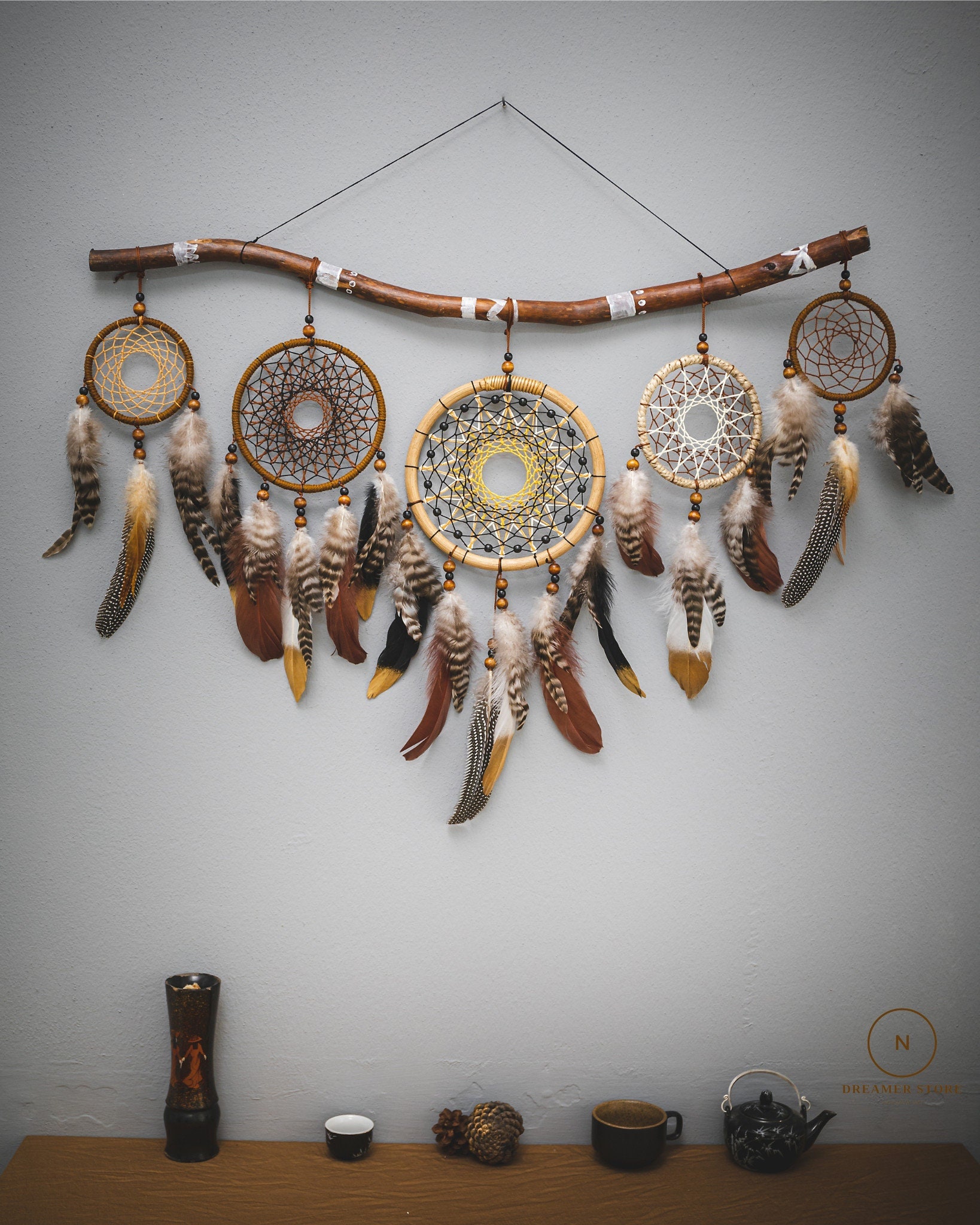 Handmade Crystal Dreamcatcher for Anxiety & Stress Relief, Boho Shamanic Protection Decor with Natural Healing Stones, Unique Gift