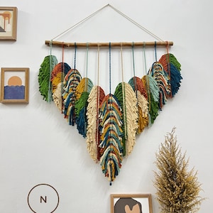 Rustic handmade leaves hanging on the wall, macrame feather wall hanging, gift for mom, home decoration, nursery decoration, macrame wall
