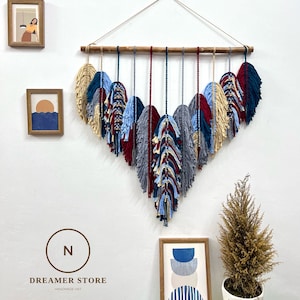 Rustic handmade leaves hanging on the wall, macrame feather wall hanging, gift for mom, home decoration, nursery decoration, macrame wall