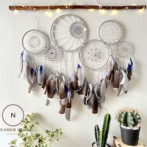 Boho dreamcatcher, native dreamcatcher, boho home decor, gift for mom, quartz stone dreamcatcher, feather dreamcatcher.
