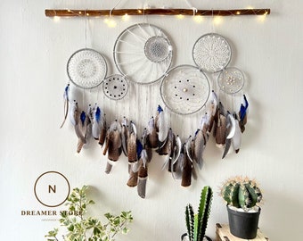 Boho dreamcatcher, native dreamcatcher, boho home decor, gift for mom, quartz stone dreamcatcher, feather dreamcatcher.