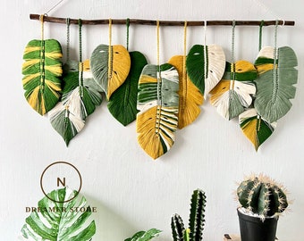 Macrame leaf wall hanging boho style, macrame feather wall hanging, gift for mom, home decoration, nursery decoration, leaves on the wall