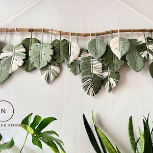 Wall hanging macrame leaves boho, macrame feather wall hanging, gift for mom, home decoration, nursery decoration, leaves on the wall