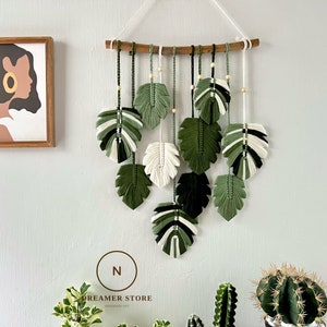 Monstera leaf boho wall hanging,  Macrame Leaves Wall Art, Fathers Day Gift, Rustic Wall Decor, Tropical, Green Decor.