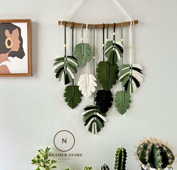 Monstera Blatt Boho Wandbehang, Makramee Bltter Wandkunst,  Vatertagsgeschenk, rustikale Wanddekoration, tropisch, grn. - Etsy.de
