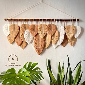 Monstera Leaves Handmade Wall Decor, Green Leaf Macrame Wall Hanging, Scandinavian Decor, Boho Nursery Decor, New Home Gift, Mother Day Gift