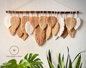 Monstera Leaves Handmade Wall Decor, Green Leaf Macrame Wall Hanging, Scandinavian Decor, Boho Nursery Decor, New Home Gift, Mother Day Gift