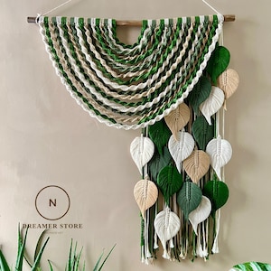 Macrame green leaf wall hanging, Above Bed Decor, Safari Unique Gift, Jungle Nursery Decor, Boho Living Room, Plant Lover, Mothers Day Gift