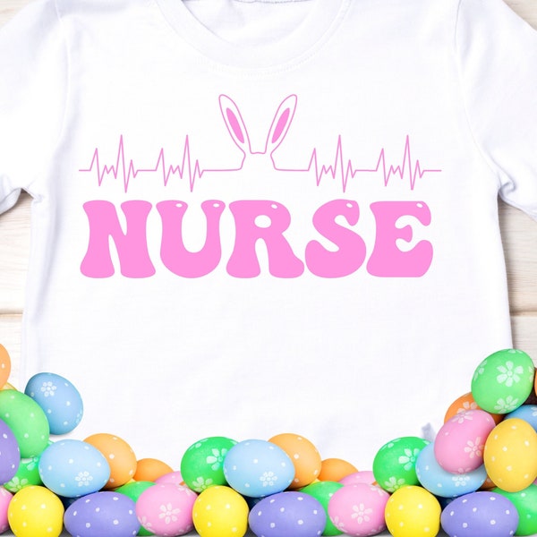 Easter Nurse retro groovy SVG with ekg ecg electrocardiogram easter bunny svg bunny ears nursing student svg nicu svg lpn rn cpa doctor