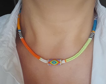 Handgeweven veelkleurige kralenketting, buisvormige visgraatketting kralenkoordketting