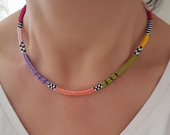 Handgewebte Perlen Multicolor Halskette, Röhren Fischgrät Halskette Perlen Seil-Halskette