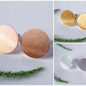 Round stud earrings, stainless steel brushed matt silver, gold or rose gold