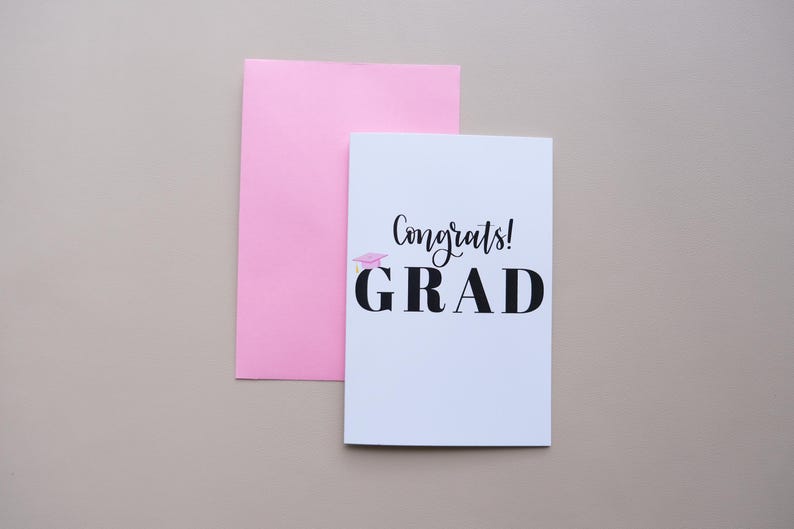 Congrats Grad Card, Glossy Finish, Pink Envelope (4x6) - Etsy