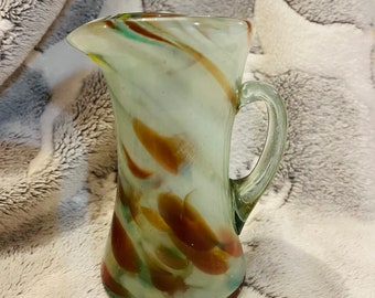 Vintage Swirl Art Glass Pitcher/Vase - White, Yellow, Brown, and Orange -