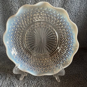 Vintage Opalescent Moonstone Hobnail Glass Bowl  7 3/4”