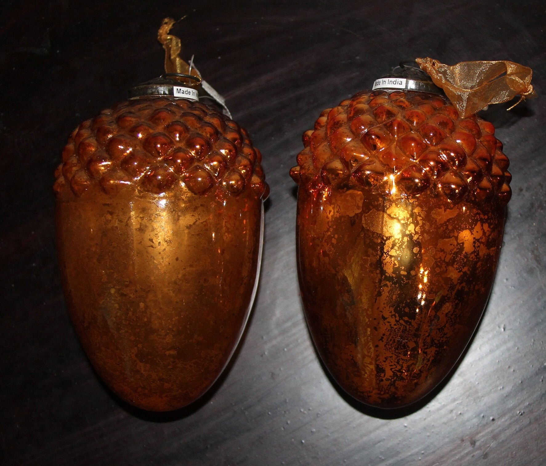 Large Specialty Acorn Glass Ornaments Bronze 7.5 Set of 2 Etsy