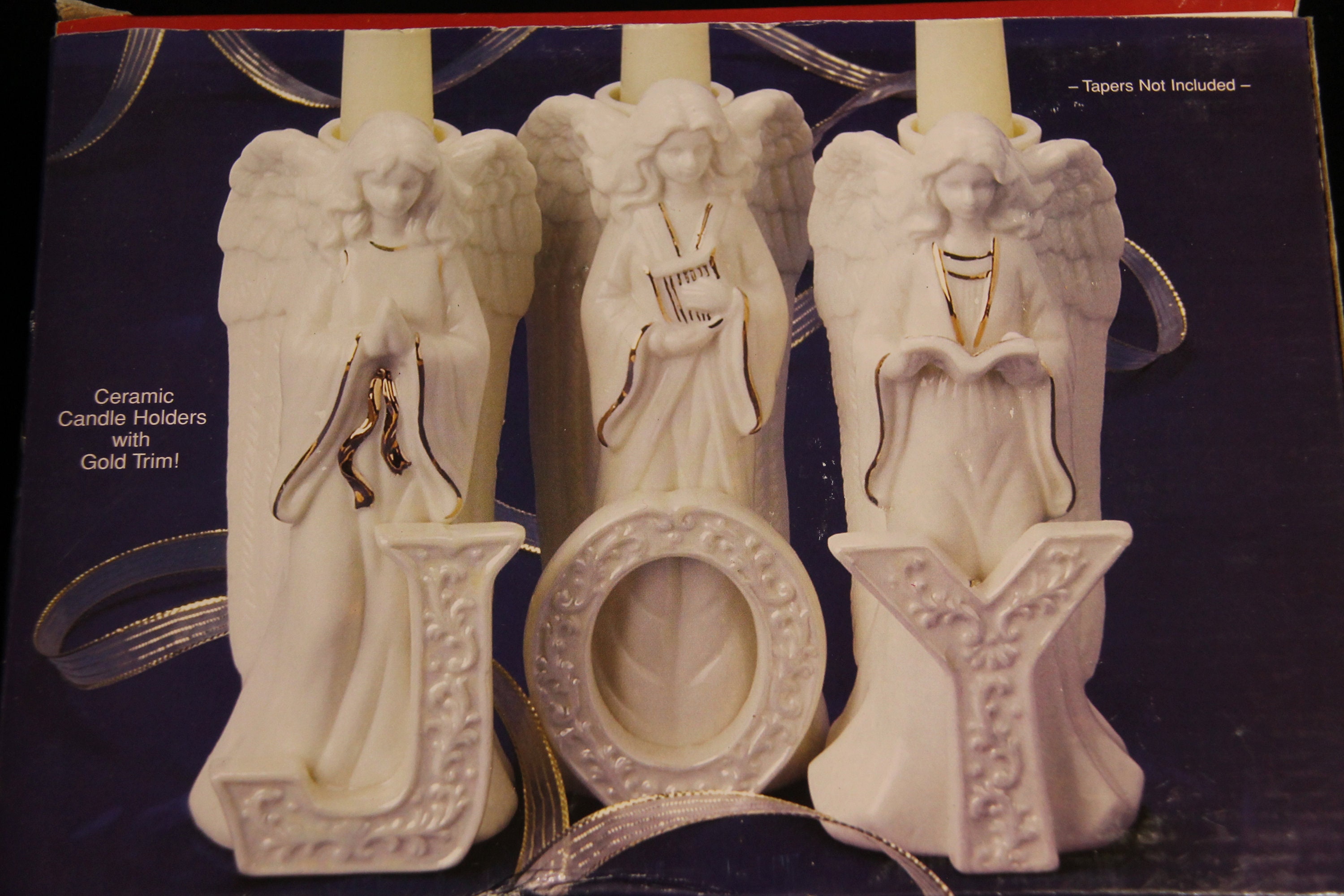 Joy Angels Ceramic Candle Holders with Gold Trim Etsy