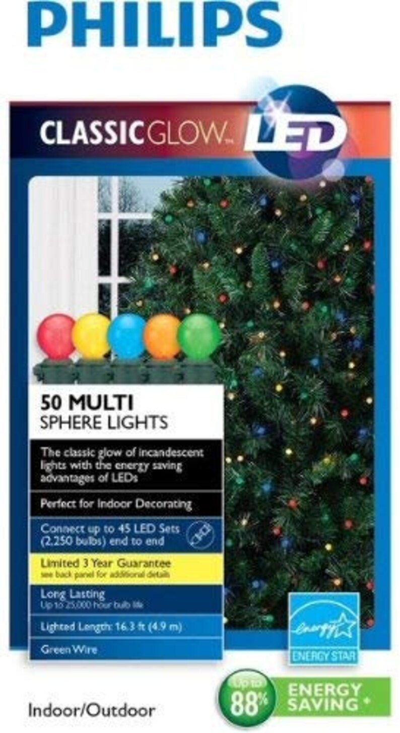 Philips 50ct Christmas LED Smooth Sphere String Lights Etsy