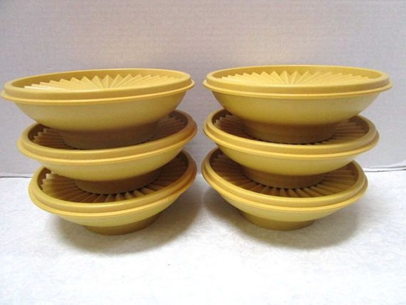 6 Tupperware 890 Harvest Gold Salad Cereal Bowls with lids 12 Etsy