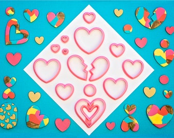 Heart Cutters Set of 14 | Polymer Clay Cutters | Clay Cutter Hearts | Earring Cutter Set | Earring Cutters | Heart Clay Cutter Set