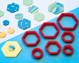 Hexagon Cutter Set of 7 l Geometric Clay Cutters l Polymer Clay Cutters l Earring Cutter Set