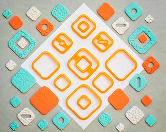 Square Polymer Clay Cutters | Polymer Clay Cutter Set | Donut Polymer Clay Cutters | Rounded Square Earring Cutters | Donut Cutters