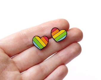 Rainbow Heart Earrings | Heart Earrings | Rainbow Heart Studs | Pride Earrings