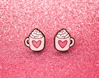 Valentine Earrings | Love Heart Mug Studs | Cute Pink Heart