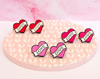 Love Heart Tattoo Earrings | Valentine Earrings | Rockabilly Earrings | Heart Studs