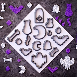 Halloween Clay 16 Cutters | Spooky Clay Cutters | Polymer Clay Cutters | Earring Clay Cutters | Halloween Shape Cutters