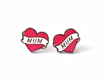 Heart Tattoo Earrings | Mum Earrings | Mothers Day Earrings | Heart Studs