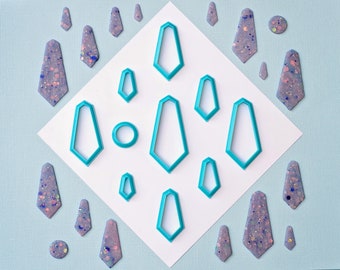 Crystal Clay Cutter Set of 9 | Crystal Shaped Cutters | Unique Clay Cutters | Clay Tools | Set of Cutters For Polymer Clay