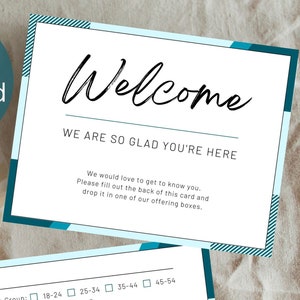 Biglietto di benvenuto per il coinvolgimento dei visitatori, download immediato, biglietti da 4,25 pollici x 5,5 pollici, biglietto per i visitatori della chiesa, biglietto con informazioni di base