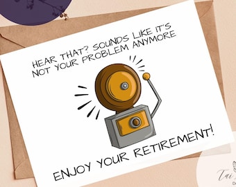 Teacher, School Staff or Admin Retirement Card: "School Bell" Printable, PDF (Instant Download)