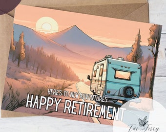 New Adventures, Retirement Card Printable, Instant Download 5x7 inch card for Retirement, Retirement Card, Retirement, Camper, Mountains