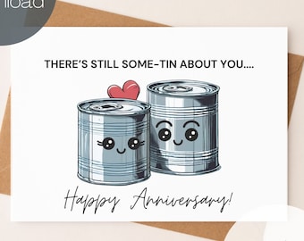 Funny 10th Anniversary Card, Tin Design (Digital Download)