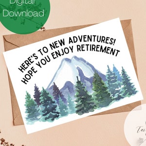 Cartão de aposentadoria New Adventures para impressão, download instantâneo Cartão de 5 x 7 polegadas para aposentadoria, cartão de aposentadoria para download, aposentadoria, deserto