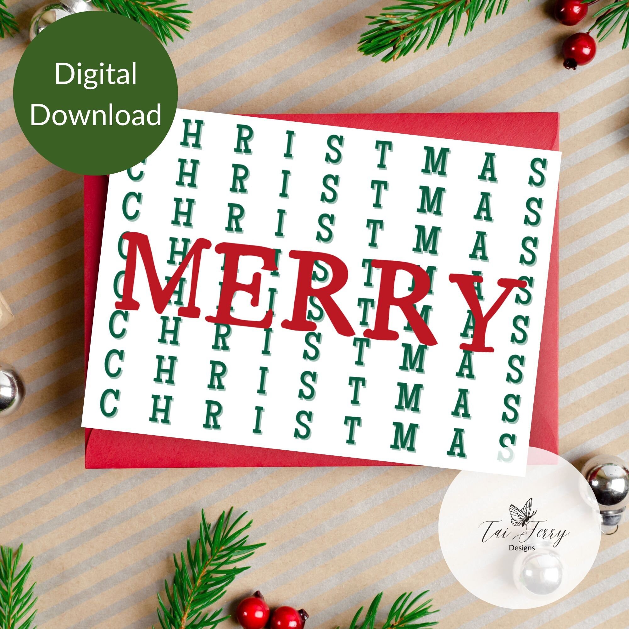 Printable Christmas Card, Modern Christmas Card, Instant Download 5x7 ...