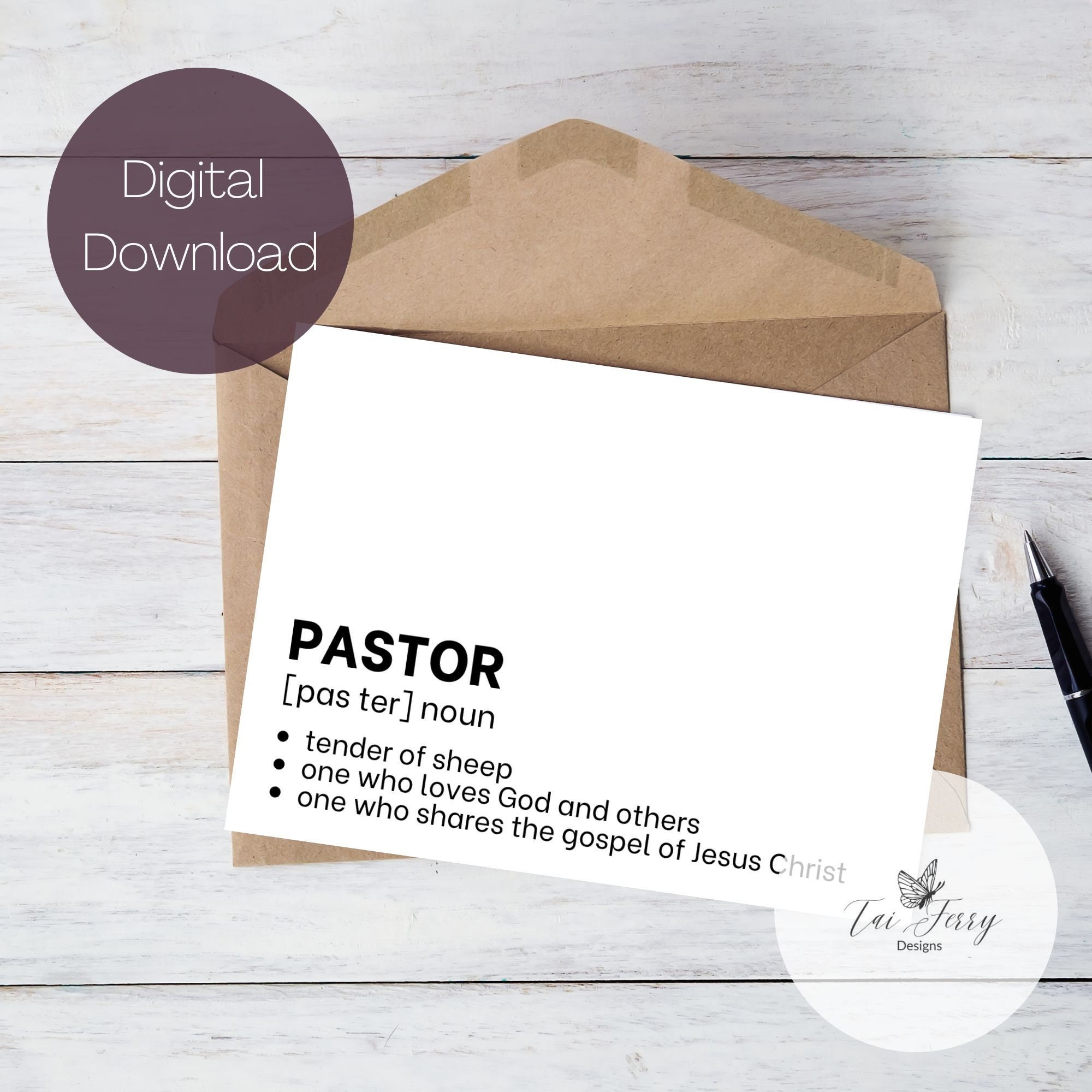 Simple Card Pastor Appreciation Card Printable Instant Download 5x7