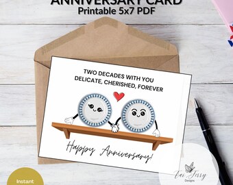 Funny 20th Anniversary Card – Printable 5x7 PDF, Marriage Humor Card, (Digital Download)