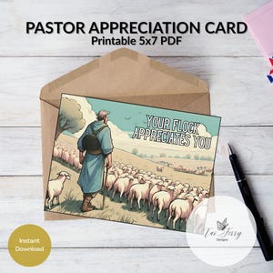 Pastor Appreciation Card – “Leading the Flock” Printable 5x7 PDF, Ministry Thank You Card, (Digital Download)