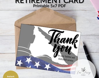 Military Retirement Thank You Card – Saluting Soldier Printable 5x7 PDF, Veteran Appreciation, (Digital Download)