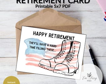 Military Retirement Card - Boots Design, Printable 5x7 PDF, Veteran Farewell Card, (Digital Download)