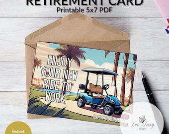 Golf Retirement Card – “New Ride” Golf Cart Design Printable 5x7 PDF, Golfer Farewell Card, (Digital Download)