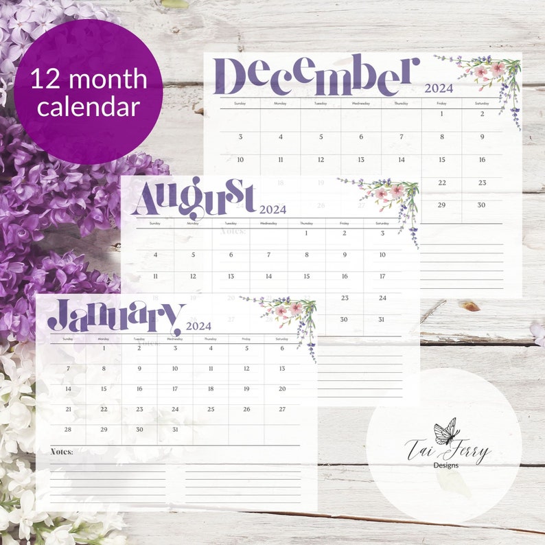 2024 Calendar, Printable Monthly Calendar, Digital Download, Monthly